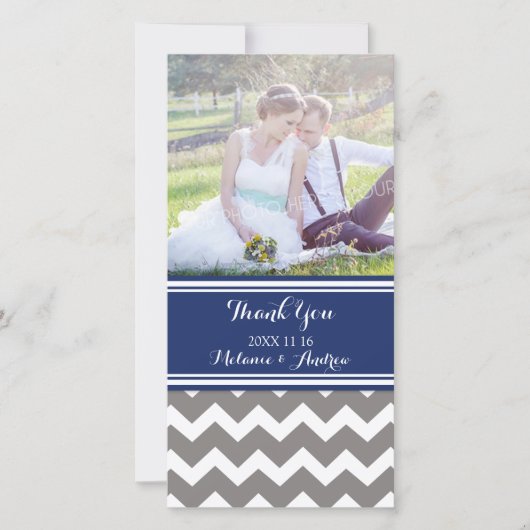 Blue Gray Chevron Thank You's Photo 結婚 Card サンキューカード (正面)