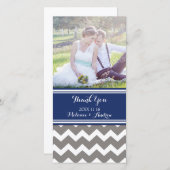 Blue Gray Chevron Thank You's Photo 結婚 Card サンキューカード (正面/裏面)