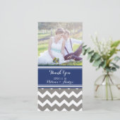 Blue Gray Chevron Thank You's Photo 結婚 Card サンキューカード (スタンド正面)