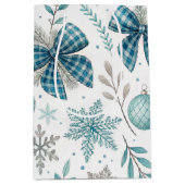 BLUE & GRAY CHRISTMAS BALLS & BOWS ミディアムペーパーバッグ (正面)