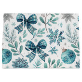 BLUE & GRAY CHRISTMAS BALLS & BOWS ラージペーパーバッグ (正面)