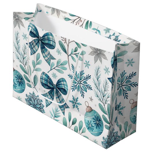 BLUE & GRAY CHRISTMAS BALLS & BOWS ラージペーパーバッグ (正面アングル)