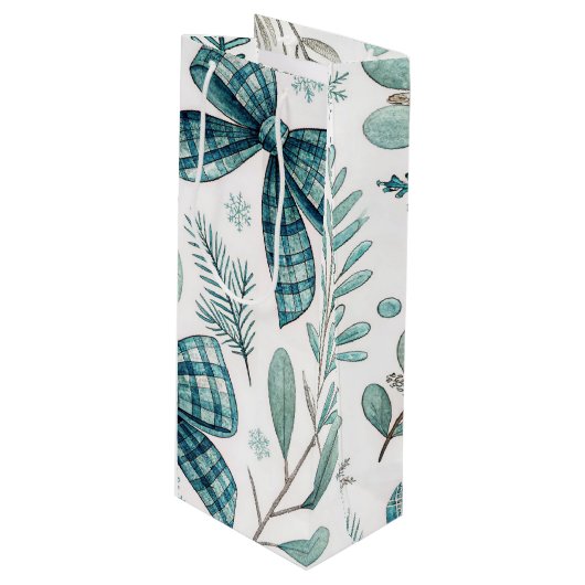 BLUE & GRAY CHRISTMAS BALLS & BOWS ワインギフトバッグ (正面アングル)