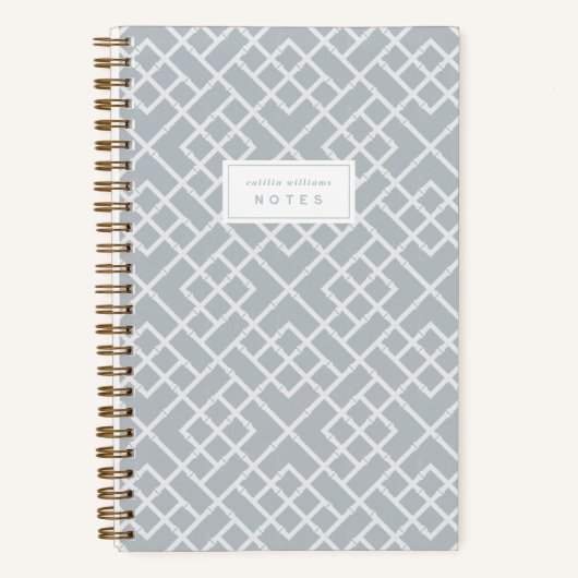 Blue Gray | Coastal Bamboo Trellis Personalized ノートブック (正面)