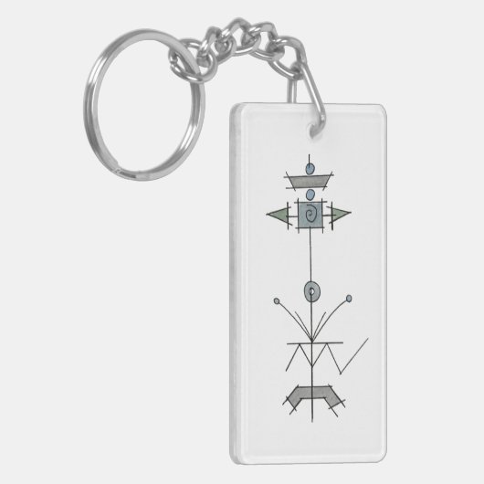 Blue Gray Green Geometric キーホルダー (正面左)