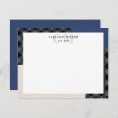 Blue Gray Plaid Colorblock Monogram Name & City ノートカード (正面/裏面)