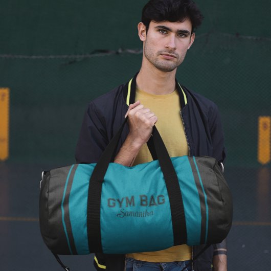 Blue & Gray Sport Typography Gym Bag Custom Name ダッフルバッグ