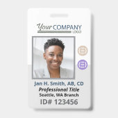 Blue-Gray White Employee Photo ID、ロゴ、QRコード バッジ (正面)