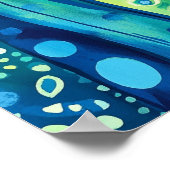 Blue Green Abstract Wave Watercolor Wall Art ポスター (角)