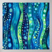 Blue Green Abstract Wave Watercolor Wall Art ポスター (正面)