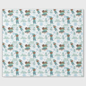 Blue & Green African American Boys Merry Christmas ラッピングペーパー (フラット)