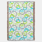 blue green and black rings and circles on white  スローブランケット (正面縦)