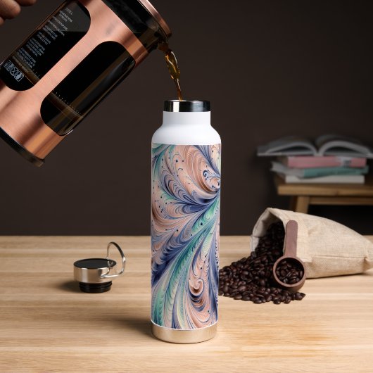  blue, green, and peach marbling ウォーターボトル (コーヒー (回転後))