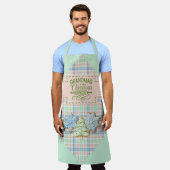 Blue Green and Pink Plaid  Grandma's Kitchen エプロン (着用した状態)