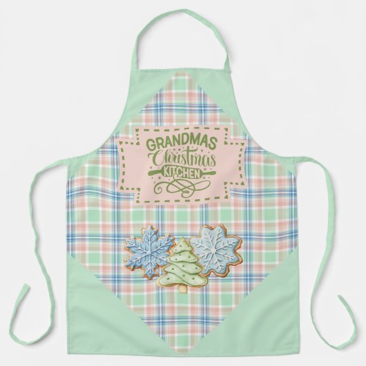 Blue Green and Pink Plaid  Grandma's Kitchen エプロン (正面)