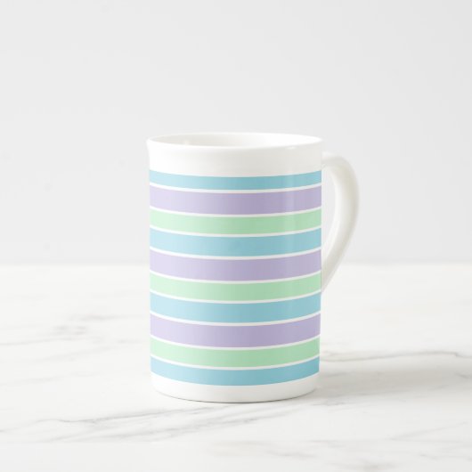 Blue Green and Purple Pastel Stripes ボーンチャイナマグカップ (正面右)