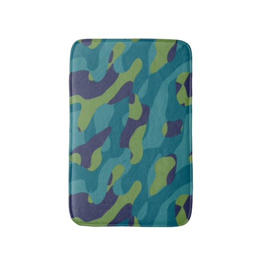 Blue Green and Teal Camo Abstract バスマット (正面縦)