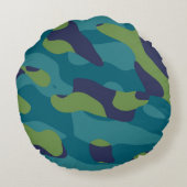 Blue Green and Teal Camo Abstract ラウンドクッション (裏面)