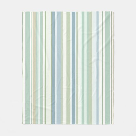 Blue Green and white stripes フリースブランケット (正面)