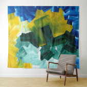 Blue, Green, and Yellow Abstract Brushstrokes タペストリー (インサイチュ(横))