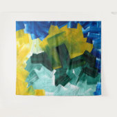 Blue, Green, and Yellow Abstract Brushstrokes タペストリー (正面(横))