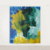 Blue, Green, and Yellow Abstract Brushstrokes タペストリー (正面)