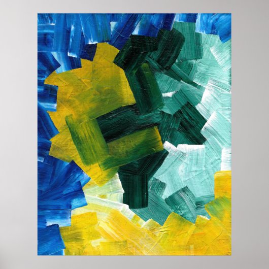 Blue, Green, and Yellow Abstract Brushstrokes ポスター (正面)