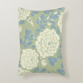 Blue Green Block Print Floral Round Pouf アクセントクッション (正面(垂直))