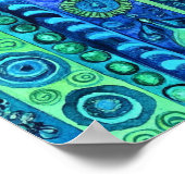 Blue Green Boho Stripe Watercolor Wall Art ポスター (角)