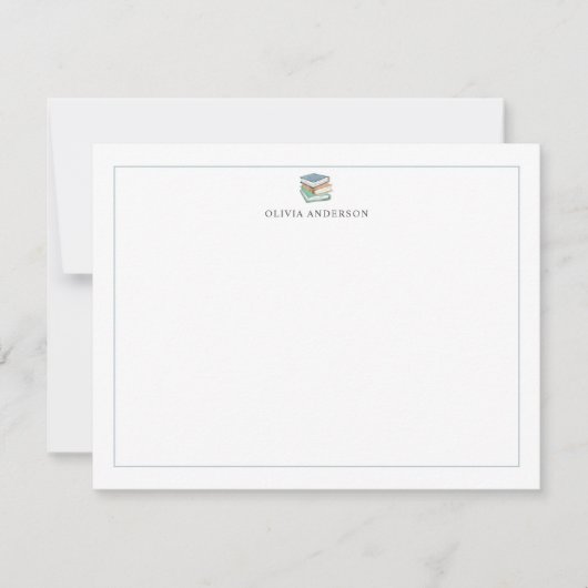 Blue Green Books Border Personalized Stationery ノートカード (正面)