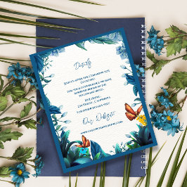Blue Green Botanical Butterfly Wedding Details エンクロージャーカード