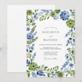 Blue Green Botanical Whimsical Wedding 招待状 (正面/裏面)