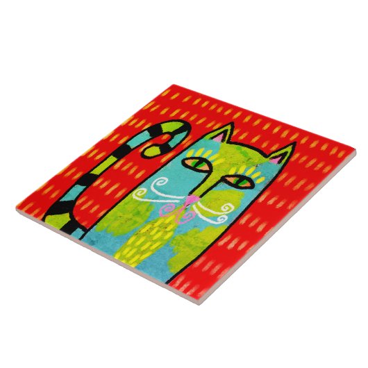 Blue Green Cat Abstract Digital Painting タイル (側面)