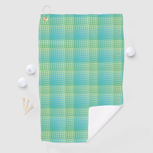 Blue Green Checker Abstract Pattern ゴルフタオル (インサイチュ)