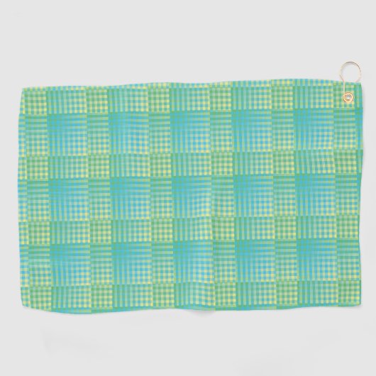 Blue Green Checker Abstract Pattern ゴルフタオル (横)