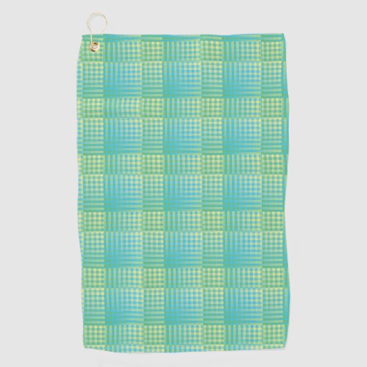 Blue Green Checker Abstract Pattern ゴルフタオル (正面)