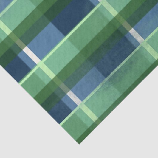 Blue Green Distressed Plaid Pattern Decoupage 薄葉紙 (詳細)
