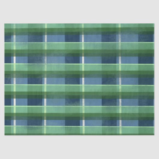 Blue Green Distressed Plaid Pattern Decoupage 薄葉紙 (正面)