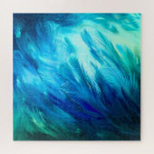 Blue Green Feather Abstract ジグソーパズル (横)