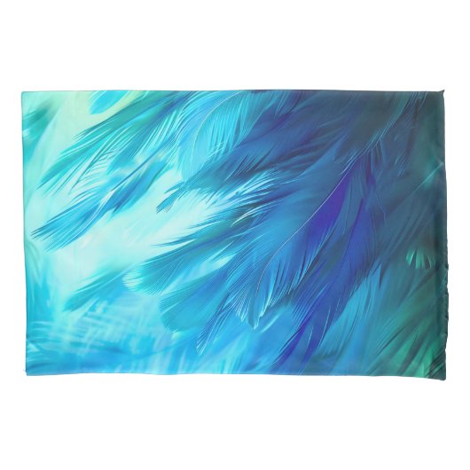 Blue Green Feather Abstract 枕カバー (正面)