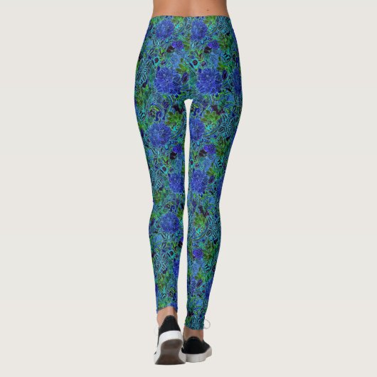 Blue Green Floral Leggings レギンス (裏面)