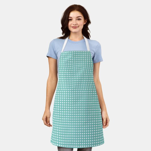Blue Green Gingham Kitchen Apron  エプロン (着用した状態)