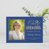 Blue, Green, Gold Class of 2026 Photo Graduation 招待状 (スタンド正面)