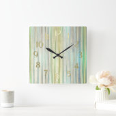 Blue Green Gold Stripes スクエア壁時計 (ホーム)