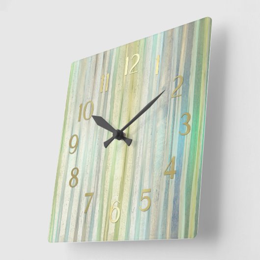 Blue Green Gold Stripes スクエア壁時計 (傾斜)