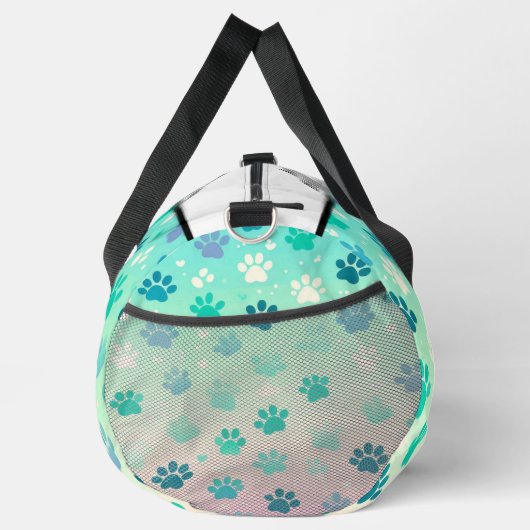Blue Green Gradient Paw Print Bag ダッフルバッグ (右)