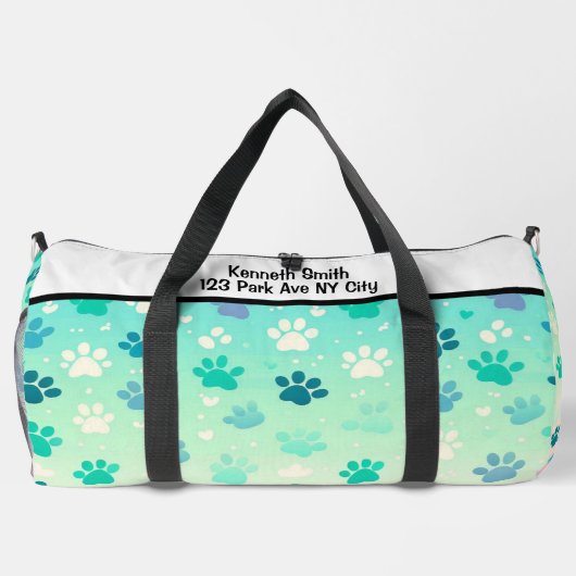 Blue Green Gradient Paw Print Bag ダッフルバッグ (裏面)