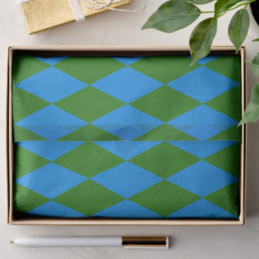 Blue Green Harlequin Checkered Design 薄葉紙