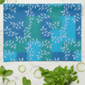 Blue Green Ivy Leaf Watercolor キッチンタオル (折り畳み)