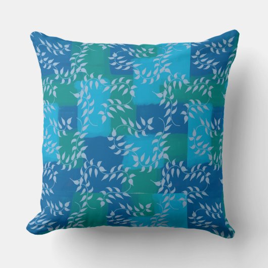Blue Green Ivy Leaf Watercolor クッション (正面)
